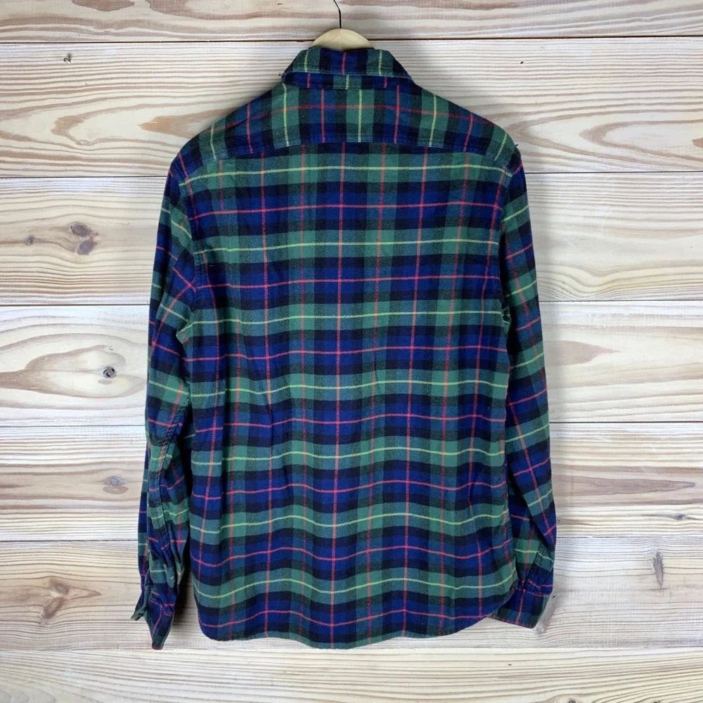 J. Crew Flannel Shirt Mens Large Green Plaid  Long Sleeve Cotton Button Up